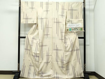 平和屋着物●極上 結城紬 結城縮 はたおり娘 奥順 胴抜き仕立て 井桁絣文様 砥粉色地 やまと誂製 証紙付き 逸品 未使用 CZAA5430s6