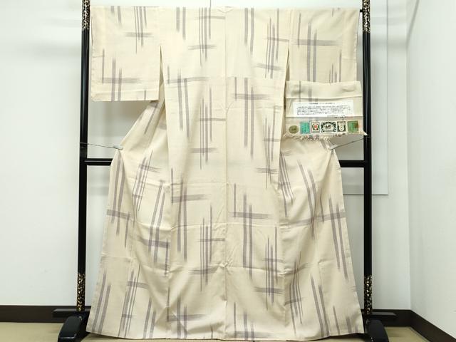 平和屋着物●極上 結城紬 結城縮 はたおり娘 奥順 胴抜き仕立て 井桁絣文様 砥粉色地 やまと誂製 証紙付き 逸品 未使用 CZAA5430s6
