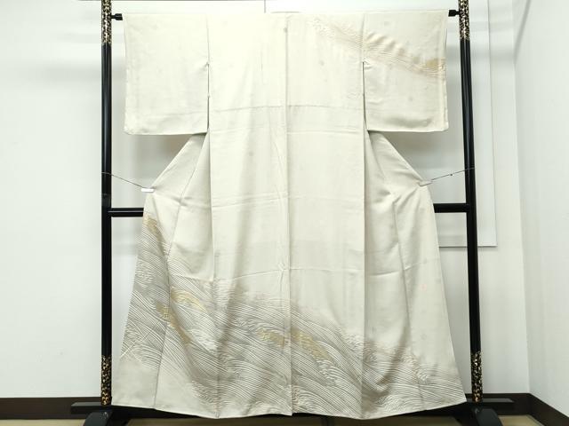 平和屋着物●極上　皇室献上作家　北出与三郎　訪問着　立波文　暈し染め　金彩　砂色地　逸品　CZAA5433s6