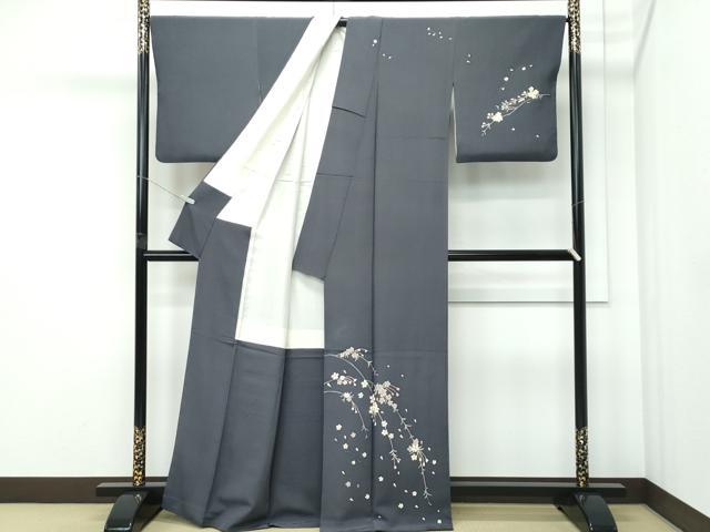 平和屋着物●極上　本加賀友禅作家　松島由美　訪問着　枝花文　墨色地　逸品　CZAA5435s6