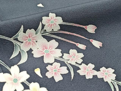 平和屋着物●極上　本加賀友禅作家　松島由美　訪問着　枝花文　墨色地　逸品　CZAA5435s6