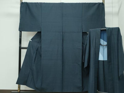 平和屋着物●極上　男性　紬　アンサンブル　色無地　錆鉄御納戸色　キングサイズ　逸品　CZAA5441s6