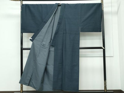 平和屋着物●極上　男性　紬　アンサンブル　色無地　錆鉄御納戸色　キングサイズ　逸品　CZAA5441s6