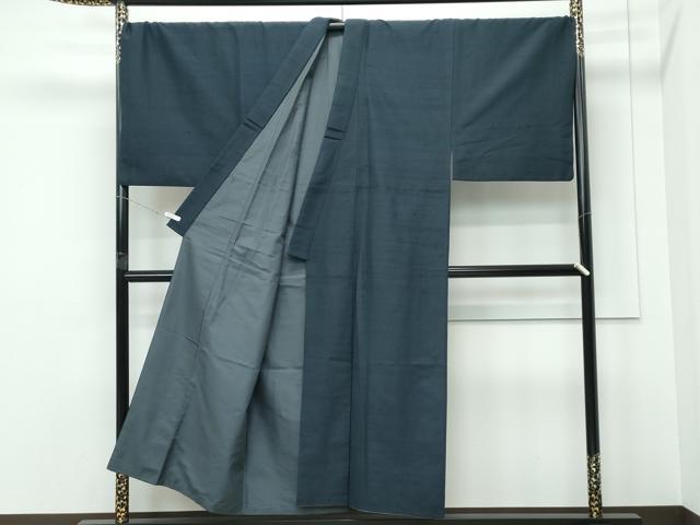 平和屋着物●極上　男性　紬　アンサンブル　色無地　錆鉄御納戸色　キングサイズ　逸品　CZAA5441s6
