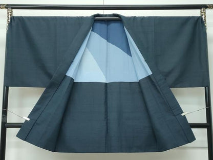 平和屋着物●極上　男性　紬　アンサンブル　色無地　錆鉄御納戸色　キングサイズ　逸品　CZAA5441s6