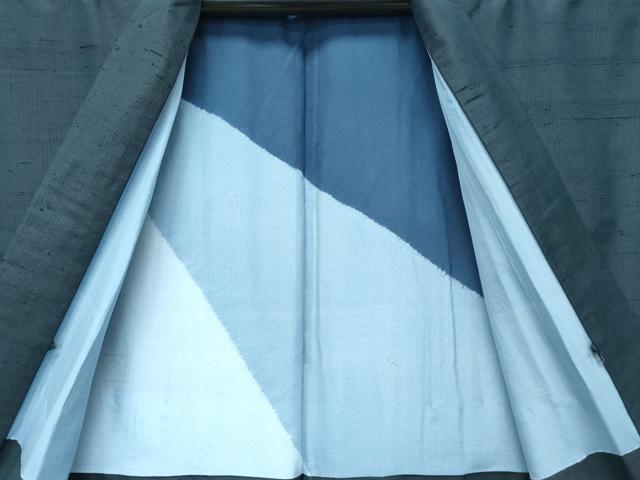 平和屋着物●極上　男性　紬　アンサンブル　色無地　錆鉄御納戸色　キングサイズ　逸品　CZAA5441s6