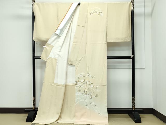 平和屋本店●極上　訪問着　流水枝花文　暈し染め　砥粉色地　逸品　CZAA5452s6