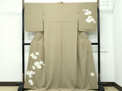 平和屋本店●極上　皇室デザイナー　中村乃武夫　訪問着　縞　胡蝶蘭　利休茶色地　逸品　CZAA5453s6