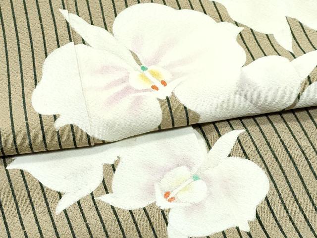 平和屋本店●極上　皇室デザイナー　中村乃武夫　訪問着　縞　胡蝶蘭　利休茶色地　逸品　CZAA5453s6