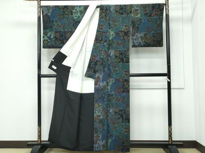 平和屋本店●極上　前田仁仙　仁仙更紗　小紋　仁仙花布　草木染　孔雀更紗花文　やまと誂製　反端付き　逸品　CZAA5454s6