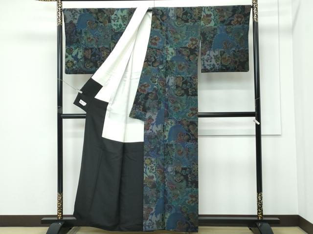 平和屋本店●極上　前田仁仙　仁仙更紗　小紋　仁仙花布　草木染　孔雀更紗花文　やまと誂製　反端付き　逸品　CZAA5454s6
