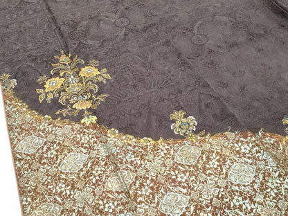 平和屋着物●極上　訪問着　刺繍　正倉院花文　金通し地　黒橡色地　やまと誂製　逸品　CZAA5457s6
