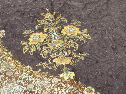 平和屋着物●極上　訪問着　刺繍　正倉院花文　金通し地　黒橡色地　やまと誂製　逸品　CZAA5457s6