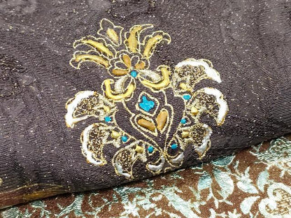 平和屋着物●極上　訪問着　刺繍　正倉院花文　金通し地　黒橡色地　やまと誂製　逸品　CZAA5457s6