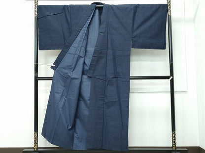 平和屋着物●極上　男性　紬　アンサンブル　長襦袢セット　キングサイズ　濃紺地　逸品　未使用　CZAA5461s6