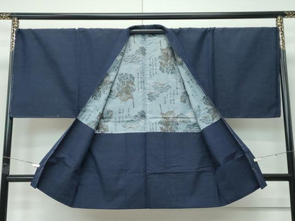 平和屋着物●極上　男性　紬　アンサンブル　長襦袢セット　キングサイズ　濃紺地　逸品　未使用　CZAA5461s6
