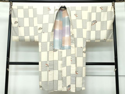 平和屋着物∞極上　男性　長羽織　番傘　市松鹿の子文　逸品　CZAA5466s6