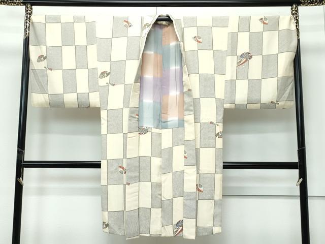 平和屋着物∞極上　男性　長羽織　番傘　市松鹿の子文　逸品　CZAA5466s6