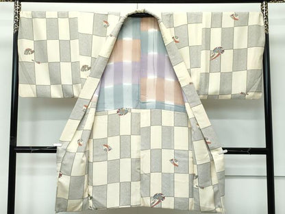 平和屋着物∞極上　男性　長羽織　番傘　市松鹿の子文　逸品　CZAA5466s6
