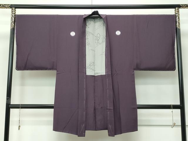 平和屋着物∞極上　男性　紋付長羽織　紅消鼠色　羽裏：鳥獣戯画　逸品　未使用　CZAA5469s6