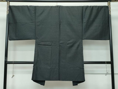 平和屋着物∞極上　男性　長羽織　紬地　和達人　横段文　黒地　逸品　CZAA5470s6