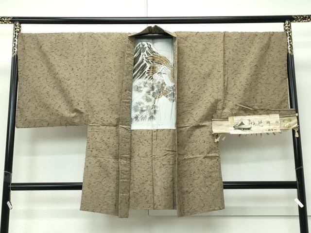 平和屋着物∞極上　男性　羽織　キングサイズ　髭紬　綱紬　まゆの邑　媚茶色地　米澤猪俣謹製　証紙付き　逸品　CZAA5482s6