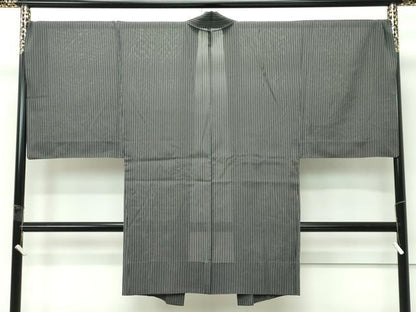 平和屋着物∞極上　男性　スリーシーズン　春夏秋　塵除け　長羽織　キングサイズ　間道　黒地　逸品　CZAA5484s6