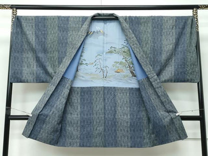 平和屋着物∞極上　男性　長羽織　キングサイズ　紬地　間道　逸品　CZAA5485s6