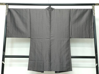 平和屋着物∞極上　男性　長羽織　お召地　市松綾織　逸品　CZAA5486s6