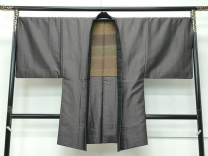平和屋着物∞極上　男性　長羽織　お召地　市松綾織　逸品　CZAA5486s6