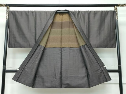 平和屋着物∞極上　男性　長羽織　お召地　市松綾織　逸品　CZAA5486s6