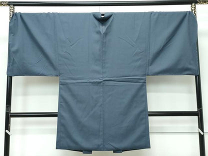平和屋着物∞極上　男性　長羽織　お召地　キングサイズ　錆鉄御納戸色　逸品　CZAA5492s6