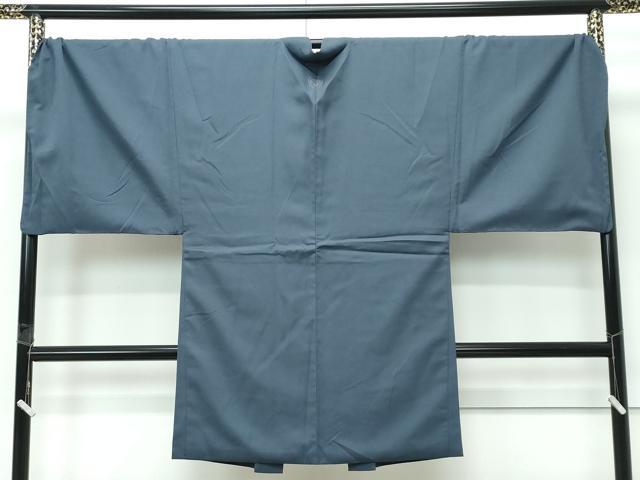 平和屋着物∞極上　男性　長羽織　お召地　キングサイズ　錆鉄御納戸色　逸品　CZAA5492s6