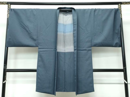 平和屋着物∞極上　男性　長羽織　お召地　キングサイズ　錆鉄御納戸色　逸品　CZAA5492s6