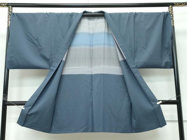 平和屋着物∞極上　男性　長羽織　お召地　キングサイズ　錆鉄御納戸色　逸品　CZAA5492s6