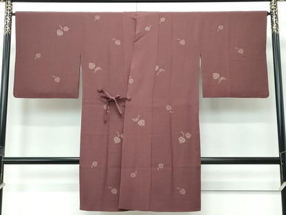 平和屋着物∞極上　印傳　道中着　ロング丈　葵　赤褐色地　逸品　CZAA5493s6