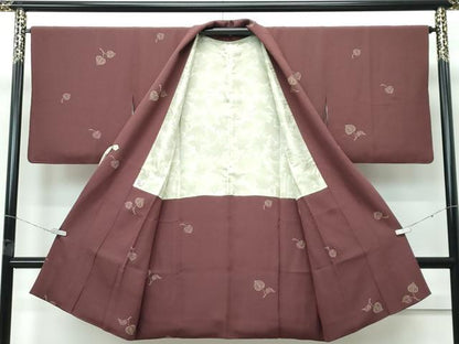 平和屋着物∞極上　印傳　道中着　ロング丈　葵　赤褐色地　逸品　CZAA5493s6