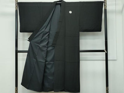 平和屋着物●極上　男性　黒紋付・長羽織セット　羽裏：東海道五十三次　そごう扱い　逸品　CZAA5516s6
