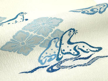 平和屋着物●極上　六通柄袋帯　藍　アザラシ　逸品　CZAA5527s6
