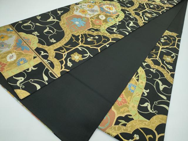 平和屋着物●極上　西陣　川島織物　六通柄　本袋帯　草花文　黒地　金糸　逸品　CZAA5529s6