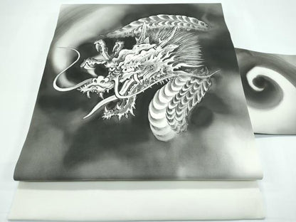 平和屋着物●極上　塩瀬　九寸名古屋帯　手描き　龍　逸品　未使用　CZAA5533s6