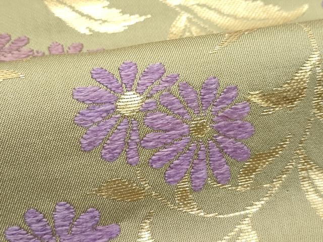 平和屋着物●極上　龍村美術織物　たつむら　九寸名古屋帯　唐織　うはぎ　金糸　油色地　逸品　CZAA5534s6