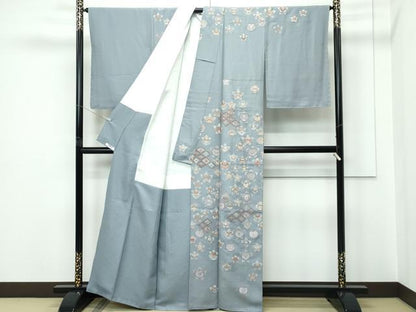 平和屋着物●極上　訪問着　総刺繍　蘇州刺繍　中国三大刺繍　相良刺繍　橘　七宝花文　銀糸　豆がら茶色地　逸品　未使用　CZAA5539s6