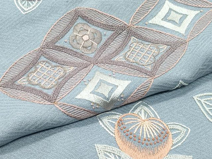 平和屋着物●極上　訪問着　総刺繍　蘇州刺繍　中国三大刺繍　相良刺繍　橘　七宝花文　銀糸　豆がら茶色地　逸品　未使用　CZAA5539s6