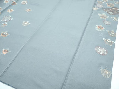 平和屋着物●極上　訪問着　総刺繍　蘇州刺繍　中国三大刺繍　相良刺繍　橘　七宝花文　銀糸　豆がら茶色地　逸品　未使用　CZAA5539s6
