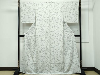 平和屋着物●極上　小紋　草花文　灰黄緑色地　逸品　未使用　CZAA5545s6
