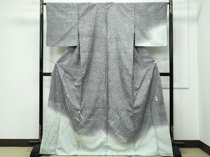 平和屋着物●極上 石川県指定無形文化財 牛首紬 白山工房 手織 現代の名工 京友禅 村田道宣 訪問着 雪持ち枝葉文 たたき染 逸品 CZAA5549s6