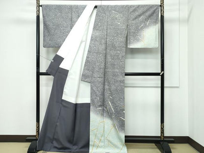 平和屋着物●極上 石川県指定無形文化財 牛首紬 白山工房 手織 現代の名工 京友禅 村田道宣 訪問着 雪持ち枝葉文 たたき染 逸品 CZAA5549s6