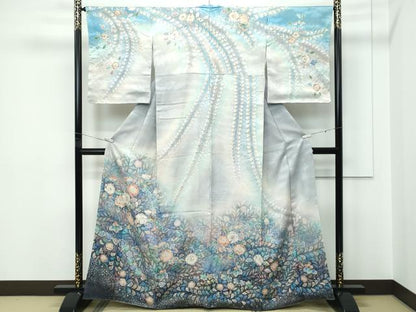 平和屋着物●極上　越後十日町の一流染匠　桐屋・翠山工房　訪問着　辻が花　絞り　暈し染め　銀通し地　逸品　CZAA5550s6