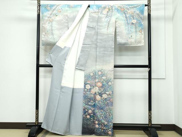 平和屋着物●極上　越後十日町の一流染匠　桐屋・翠山工房　訪問着　辻が花　絞り　暈し染め　銀通し地　逸品　CZAA5550s6